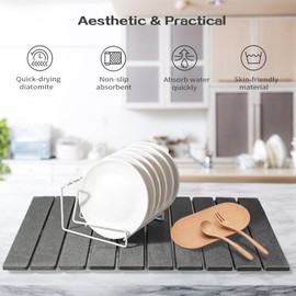 BELLPO Diatomaceous Earth Drying Mat for Kitchen - Non-Slip Absorbent Stone Coaster with 150% Super Water Absorption,Foldable Dish Drying Mat,Multi-Use Bathroom (Grey)