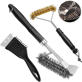 SAMSYOKI 3 Stück Grillbürste Edelstahl, Reinigungsbürste für Grillrost mit Edelstahl Schaber, Borsten, Kunststoffgriff, 360° Reinigung Bürste Grill für Gasgrill Holzkohlegrill Elektrogrill