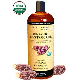 Mary Tylor Naturals Aceite de ricino orgánico de 16 onzas, certificado USDA por Mary Tylor Naturals, prensado en frío, sin hexano, 100% puro, increíbl