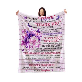 Appreciative Gift for Mom - Purple Flowers and Butterflies Blanket - Loving Message from Daughter - Soft and Comforting Throw for Sofa Or Bed