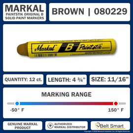 Genuine Markal 12-Pack Paintstik B Paint Markers - Permanent, Waterproof, UV Resistant for Metal, Wood, Tires - Made in USA - For Oily, Icy, Wet, Dry & Cold Surfaces w/Bonus Magnetic Grip (Brown)