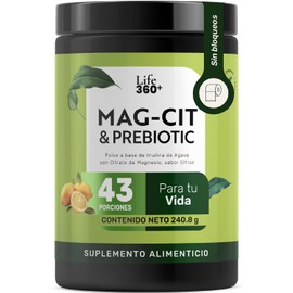 LIFE 360+ Mag–Cit & Prebiotic | Citrato de Magnesio en Polvo | Prebiótico Inulina de Agave | Suplemento Alimenticio 240.8 Gramos | Presentación en Tar
