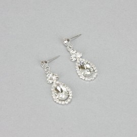 SP Sophia Collection Women's Elegant Crystal Teardrop Statement Necklace Dangle Earring Set in Silver