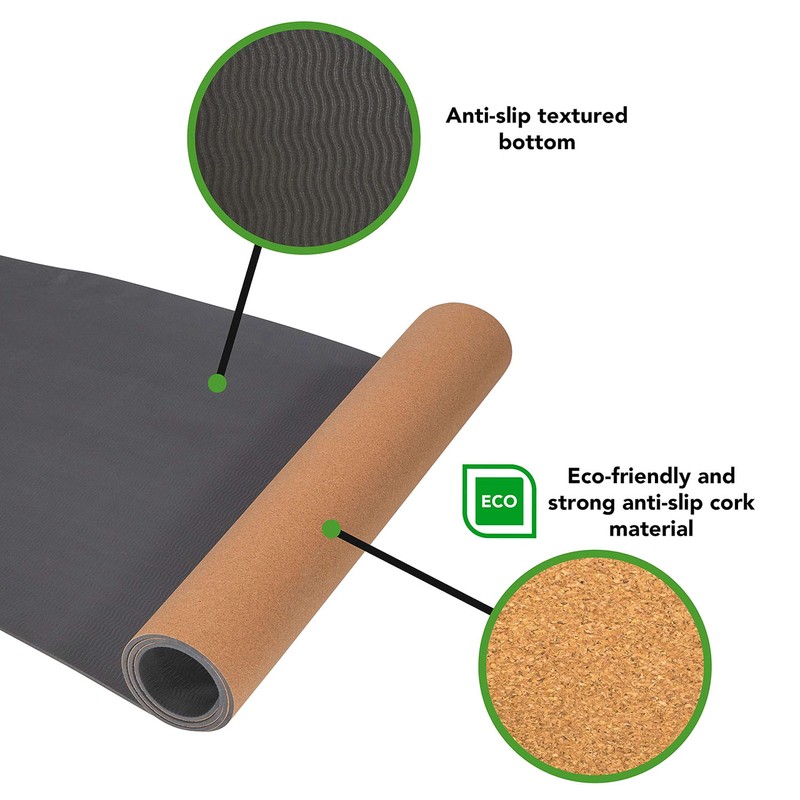 Tunturi Cork Yoga Mat 72" Cork Mat for Yoga, Pilates,