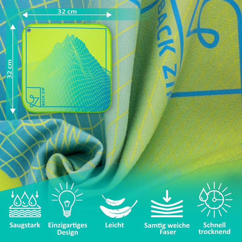 back zip Keenon Sports Microfibre Towel with Carabiner Roll -