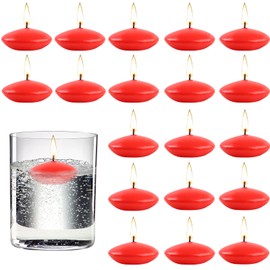 20 Pieces 1.5 Inch Valentine's Day Floating Candles, Unscented Floating Candles for Centerpieces Dripless Wax Discs for Wedding, Valentine's Party, Pool Party, Spa & Bathtub(Red)
