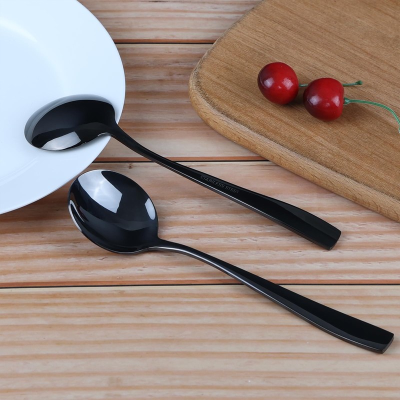 Uumitty 12 Pieces Round Soup Spoons Stainless Steel, Black Table