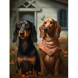 EATUKYIC Dog Diamond Painting Kits for Adults, Cute Farmhouse Dachshunds 5D Diamond Art Kits for Beginner DIY Full Drill Diamond Dots Crystal Craft Kits for Home Wall Decoration 12x16 inch