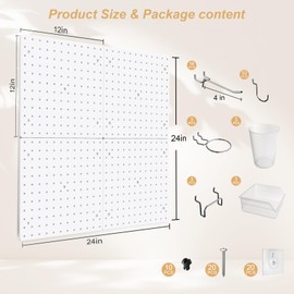 FZK Peg Board,36pcs Pegboard Kit, Includes 4 White Pegboard and Pegboard Accessories,Plastic Pegboard,Pegboard with Hooks,Pegboard Wall Organizer for Office, Craft Room Peg Board Organizer