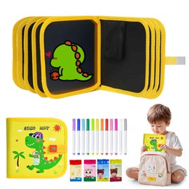 Portable Graffiti Drawing Board, Wipe Clean Colouring Book for Children with 12 Colouring Pencils, for 3 4 5 6 7 8 Year Old Boys Girls Gift, 16 Pages (Yellow)