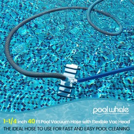 POOLWHALE Professional 1-1/2-Inch x 40-Feet Swimming Pool Vacuum Hoses and Weighted Rotatable Handle Vacuum Head with Wheels, Perfect for Above Ground and Inground Pools