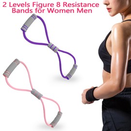 2 Pcs 8-Shaped Resistance Bands with Handles, Exercise Bands for Arm Back Shoulder Stretch, Rope 8 Stretch Yoga Fitness Band for Women and Men Muscle Training (Pink+Purple, 25+38lbs)