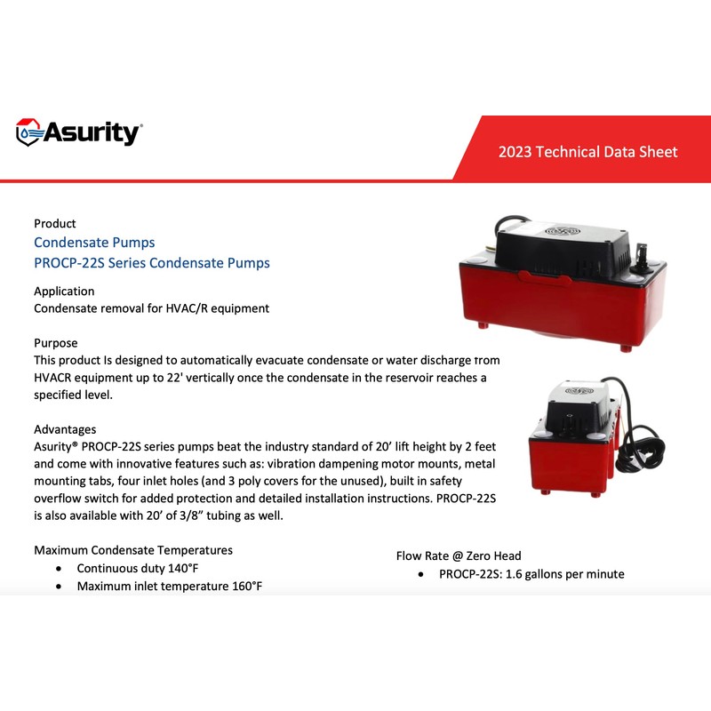 Diversitech PROCP-22ST Con Pump,120v,22Ft Lift,w/Tube