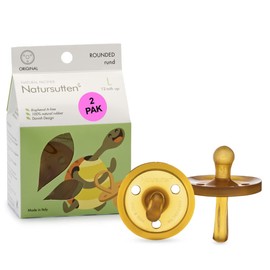 Natursutten Pacifiers 12-18 Months - 2-Pack Original Shield Round Nipple Natural Rubber Safe & Soft BPA-Free Pacifiers for Breastfeeding Babies - Newborn Pacifiers Made in Italy