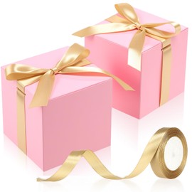 MotiMind 48 Pcs 4x4x4 Wedding Gift Boxes with Ribbon Small Gift Boxes with Lids Mini Treat Boxes for Gift Wrapping Ornaments Holiday Birthday Party Favor(Pink,4 Inch)