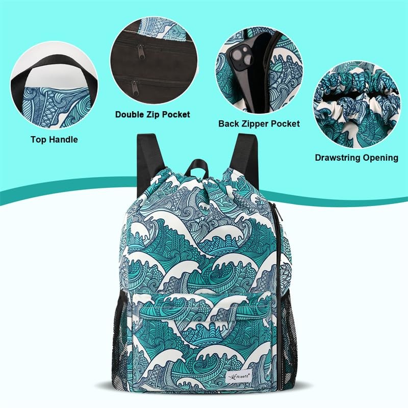 Risefit Drawstring Bag Waterproof Swim Bag Drawstring Gym Backpack Large