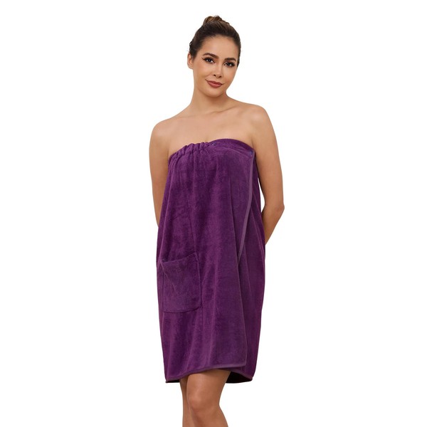 Komfokore Women's Knee-Length Bathrobe with Button Closure - Lightweight Spa