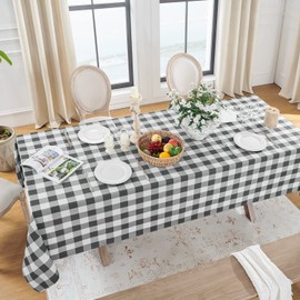 Softalker Gingham Checkered Rectangle Tablecloth - Waterproof Buffalo Plaid Table Cloth Stain Resistant Washable Table Cover for Picnic/Camping/Outdoor - Grey and White, 60 x 102 Inch