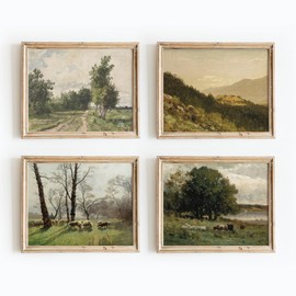 Set 4 Vintage Wall Art, Vintage Prints For Wall Decor, Farmhouse Art Prints, French Country Farmhouse Decor, Landscape Wall Art French Country Decor, Landscape Painting Nature Print(UNFRAMED)