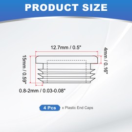 PATIKIL 1/2 Inch Plastic Tubing End Caps, 4 Pcs Round Hole Plug Insert for Round Iron Pipe Chair Leg Table Bookshelves Patio Furniture, Black
