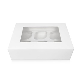 FALGUN 10 x Premium White 6 Hole Cavity Cupcake Boxes with Window and Inserts - (Rounded Inserts)