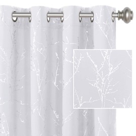 H.VERSAILTEX White Curtains for Bedroom Foil Print Twig Tree Branch Thermal Insulated Grommet Curtain Drapes Light Blocking Thick Soft Window Curtains for Living 52 x 63 Inch, 2 Panels, Pure White