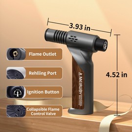 Butane Torch Lighter with Adjustable Jet Flame and Safety Lock, Refillable Portable Culinary Blow Torch for Kitchen Cooking, Baking, BBQ, Welding & Camping
