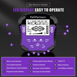 PalliPartners Metal Detector for Adults Waterproof-Professional Higher Accuracy Gold Detector with LCD Display,5 Mode,Advanced DSP Chip 12" Coil(Purple)