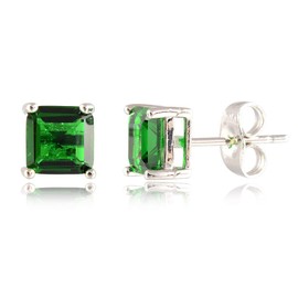 [RIZILIA CLASSIC] Stud Pierced Earrings with Square Emerald Cut Gemstones CZ [Green Emerald] in 18K White Gold Plated, Simple Modern Elegant