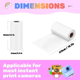 Mgaolo 12 Rolls Kids Instant Camera Print Refill Paper- Photo Printer Thermal Paper Rolls