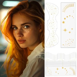 LynixTrade 10PCS Glitter Freckles Face Tattoo, Gold Face Sparkle Faux Freckles Makeup Patches for Women and Kids, Cute Waterproof Glow Up Sparkle Temporary Tattoo, Festival Trinkets Accessories