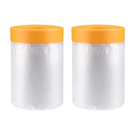 sourcing map Pre-Taped Masking Film, 11.8 in x 65 Ft, Plastic Drop Cloth with Medium-Tack Painters Tape for Painting Protection, 2 Rolls