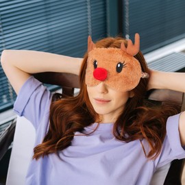 2 Pack Plush Sleep Mask: Christmas 3D Cute Deer Contoured & Breathable Night Sleep Eye Mask for Women Men, Adjustable Nose Bridge Blindfold for Travel, Nap, Shift Work, Meditation, Airplane, Bed