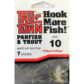 TruTurn 888ZS Size 10 Gold Panfish and Trout Ultra Sharp Aberdeen Hook, Pack of 7, 24-Karat Gold Plating