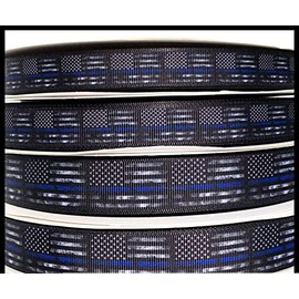 Ribbon Bows Crafts Ribbons for Gifts Wrapping Party Wedding - 5/8" 3yds Thin Blue Line Distressed Flag Grosgrain Ribbon