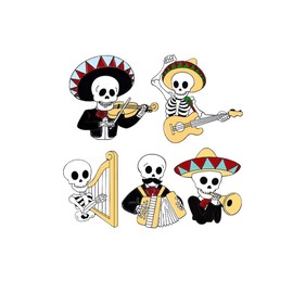 ARFUKA Pack of 5 Brooches Skeleton Brooch Pins Lapel Pin for Clothing Bags Jackets Birthday Christmas Gifts for Men and Women, Metal