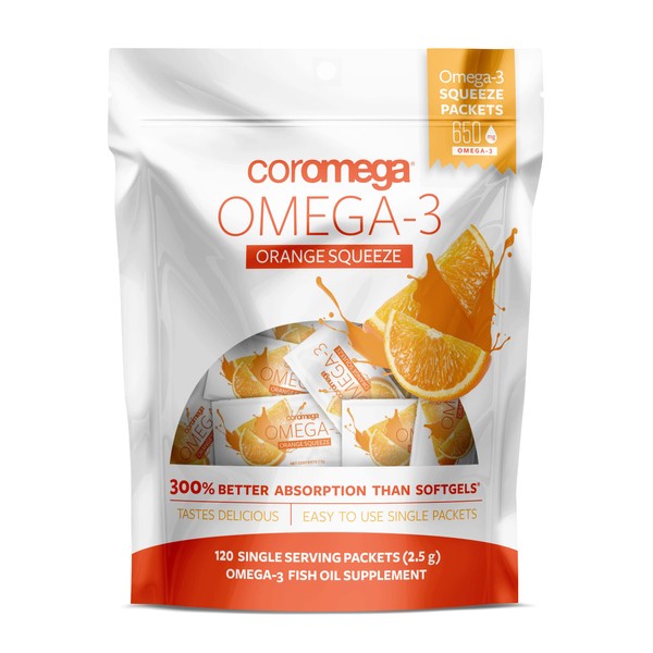 Coromega Omega3 Squeeze with Vitamin D3, Tropical Orange, 240 Packets