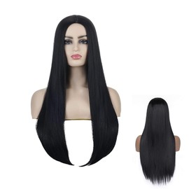 28" 70cm Long Black Wigs for Women Long Straight Synthetic Black Wigs for Halloween, Party, Cosplay, Anime, Carnival Fancy Dress Accessories