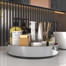 WUIVIUT Steel Lazy Susan Cabinet Organizer, Rotating Kitchen Countertop Spice Rack Organizer for Cupboard Fridge Pantry Bathroom Silver