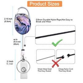 Badge Reel Retractable Badge Holder with Retractable Keychain for Keys Cute Name Nurse Decorative Badge Reels with Belt Clip on ID Card Holders (Pretty Marble A-3)