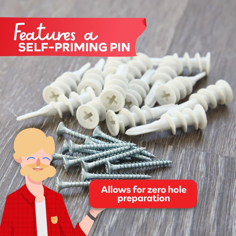 XFasten Plastic Self Drilling Drywall Anchors with Screws Kit (100