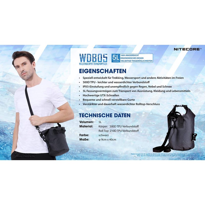 Nitecore Waterproof Backpack WDB05 - Black Dry Bag - IPX5-5