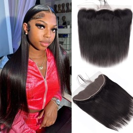 13x4 Lace Frontal Closure Straight Human Hair Ear to Ear HD Lace Closure Free Part Brazilian Hair Extensions 180% Density(13x4 ST Lace Closure, 16Iinch)