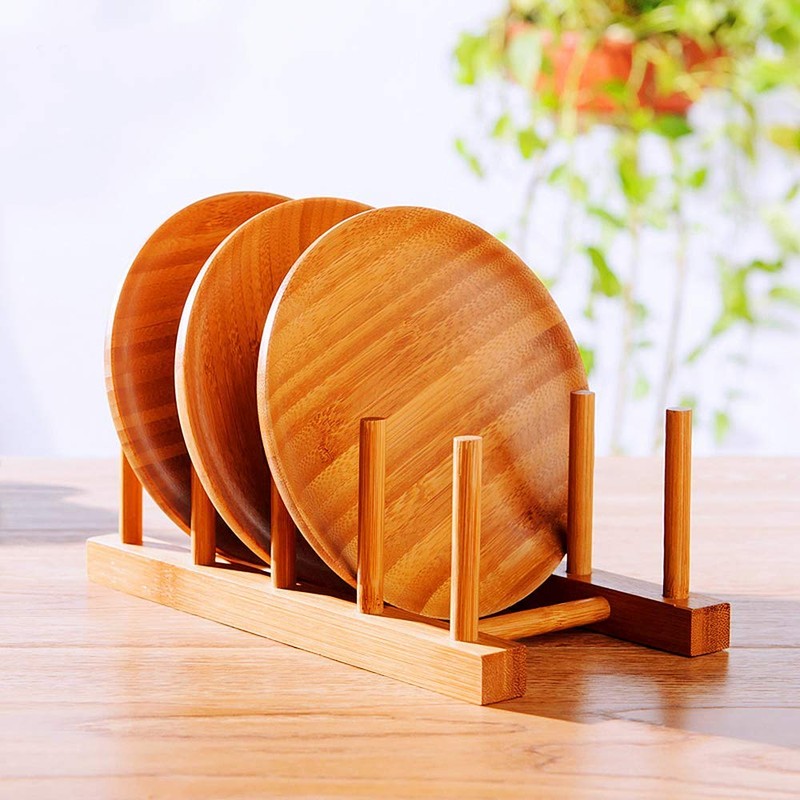 efbock Plate Rack Holder for Kitchen Cabinets Bamboo Wood Chopping