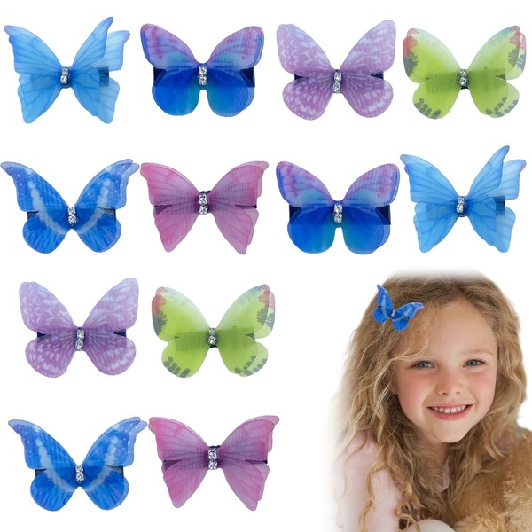 Schmetterlings-Haarspangen für Mädchen, realistische Schmetterlings-Haarspangen, bunte Glitzer-Haarspangen, niedliches Haar-Accessoire für Teenager, Mädchen, Frauen, 12 Stück