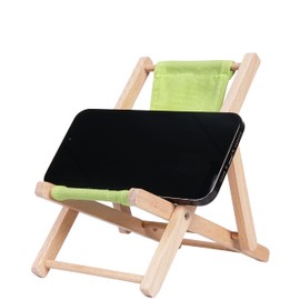 Hanpo Mini Wood Beach Chair Phone Stand, Cute Fabric Foldable Cell Phone Holder for Desk, Novelty Phone Dock Compatible with Smart Phone 6.7 inches