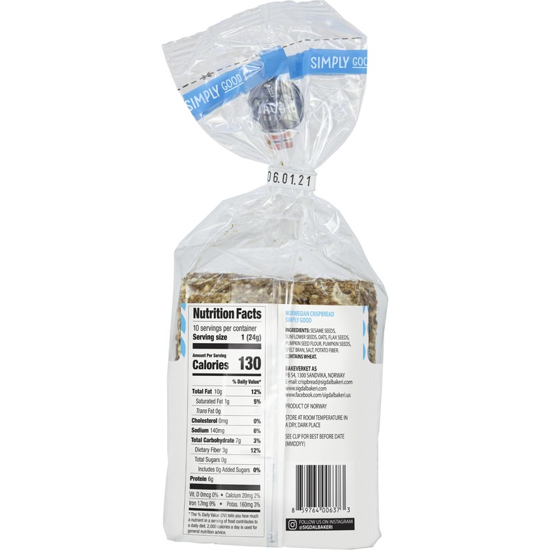 Sigdal Bakeri Simply Good Norwegian Crispbread | Good Source of
