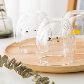 Sharemee - Cute Animal Mugs Insulated Double Wall, Animal Beverage Glass Cups for Coffee Tea Latte Juice Milk (Bear+Duck)