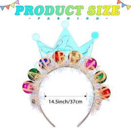 Zoestar Light Up Happy Birthday Crown Headband Ball Hat Birthday Party Hair Accessories (Colorful, One Size)