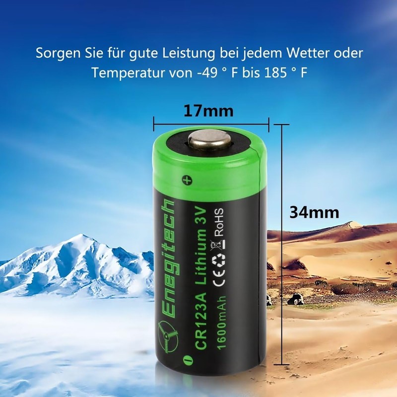 Enegitech CR123A 3V Lithium Battery, 123 3 Volt Lithium Battery,